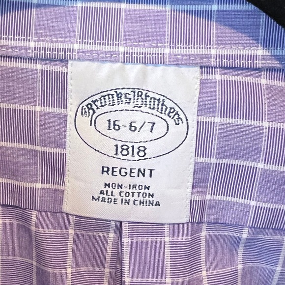 Brooks Brothers 1818 Regent Mens 16 34/35 Purple Windowpane Non-Iron Dress Shirt - Picture 2 of 8